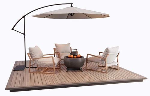Modern Outdoor Leisure Seating Set with Fire Pit and Parasol 3D model
