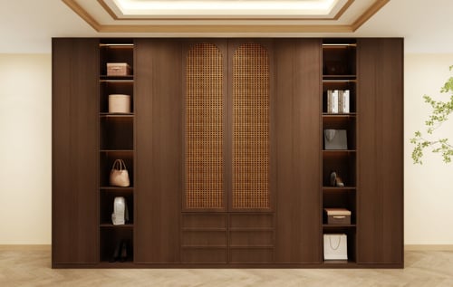 Modern Rattan Panel Wooden Wardrobe Storage Cabinet 3D model