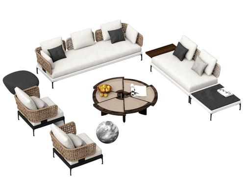 Modern Rattan Outdoor Sofa Set with Coffee Table and Lounge Chairs 3D model