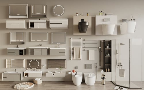 Modern Bathroom Fixtures Set Vanity Toilet Shower Cabin Collection 3D model