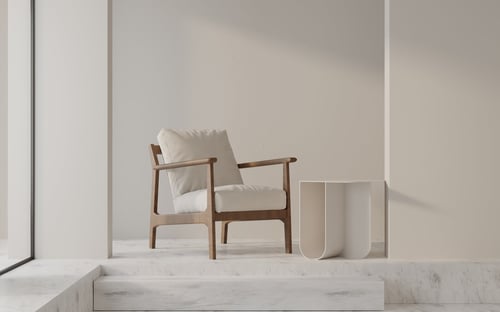 Modern Minimalist Wooden Frame Armchair With Side Table 3D model