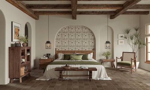 Wabi Sabi Natural Wood Homestay Bedroom Interior Scene 3D model