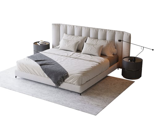 Modern Upholstered Double Bed with Nightstands and Table Lamp 3D model
