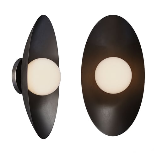Modern Oval Black Metal Wall Lamp with Frosted Glass Shade 3D model