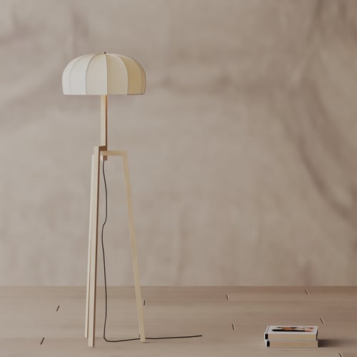 Modern Wooden Tripod Floor Lamp with Fabric Shade 3D model