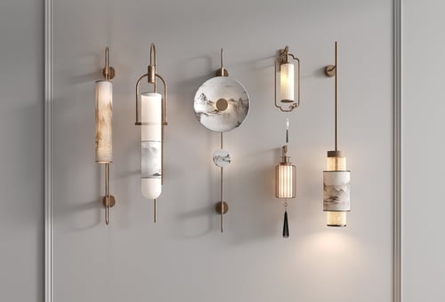 New Chinese Style Brass Wall Lamp Set 3D model