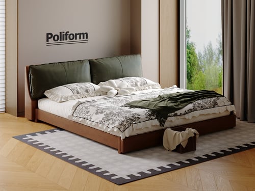 Modern Mid Century Double Bed with Leather Headboard 3D model
