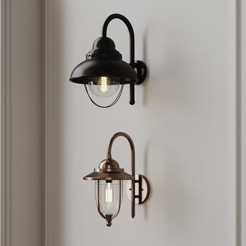Industrial Loft Style Metal Glass Wall Lamp Set 3D model