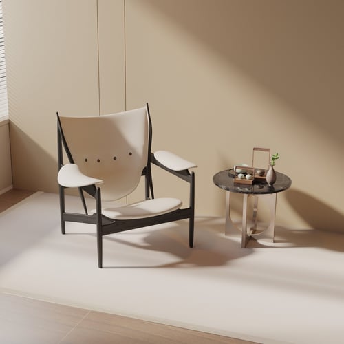 Modern Minimalist Leather Armchair with Marble Side Table 3D model