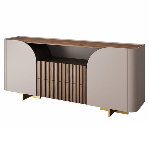 Nordic Minimalist TV Cabinet Sideboard with Wood and Gold Legs 3D model