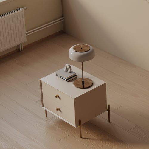 Modern Beige Nightstand with Brass Legs 3D model