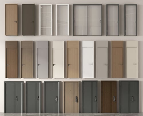 Modern Interior Entry Door Set, Wooden Glass Security Bedroom Doors 3D model