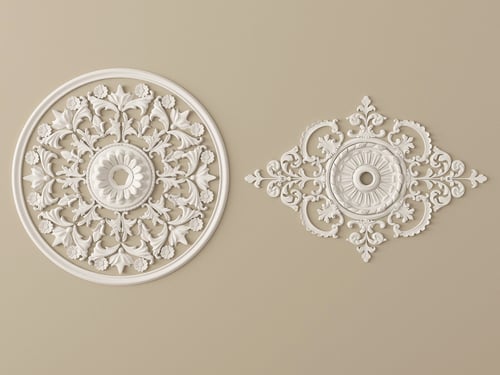 European Style Carved Gypsum Ceiling Rosette Set 3D model