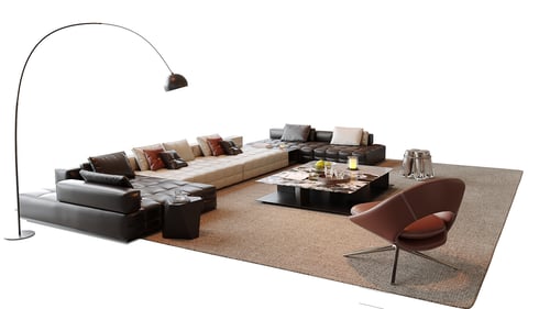 Modern Leather Sectional Sofa Set with Coffee Table and Armchair 3D model