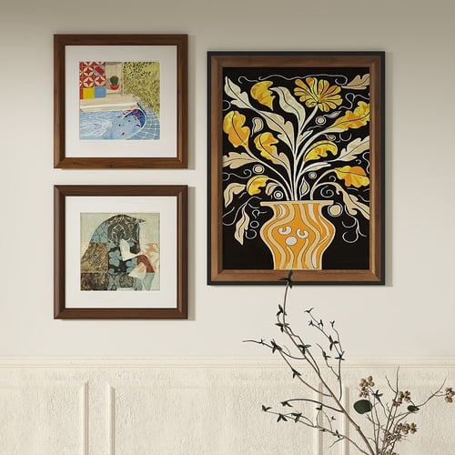 Retro Abstract Framed Wall Art Set, Light Luxury Wooden Picture Frames 3D model