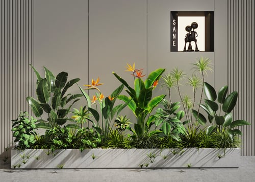 Indoor Tropical Plant Arrangement with Concrete Planter 3D model
