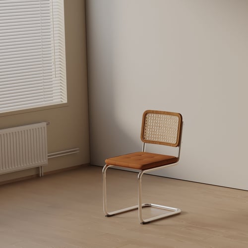 Modern Rattan Back Dining Chair with Leather Cushion 3D model