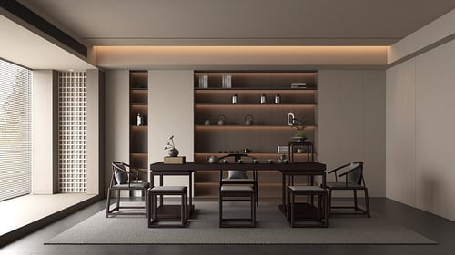 New Chinese Style Tea Room with Tea Table Furniture Set 3D model