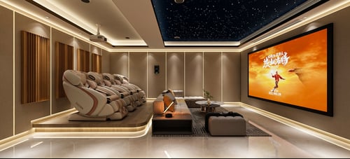 Modern Luxury Home Cinema Room with Recliner Sofas and Starry Ceiling 3D model