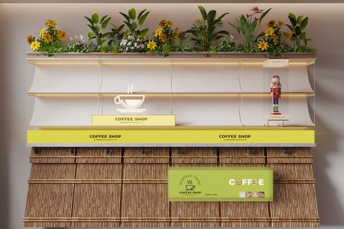 Modern Coffee Shop Facade With Illuminated Signage and Plants 3D model