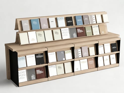 Modern Wooden Book Display Rack with Decorative Books 3D model