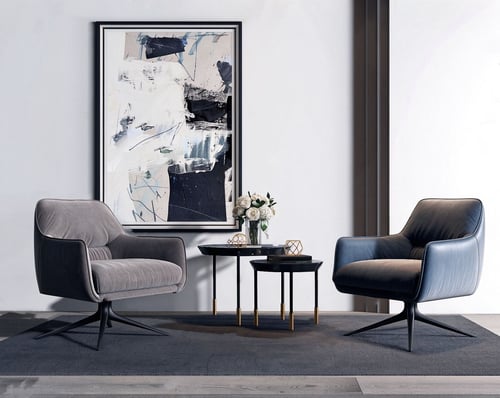 Modern Fabric Leather Armchairs with Nesting Side Tables Set 3D model