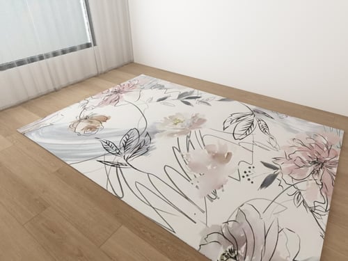 Watercolor Floral Pattern Soft Pink Carpet 3D model