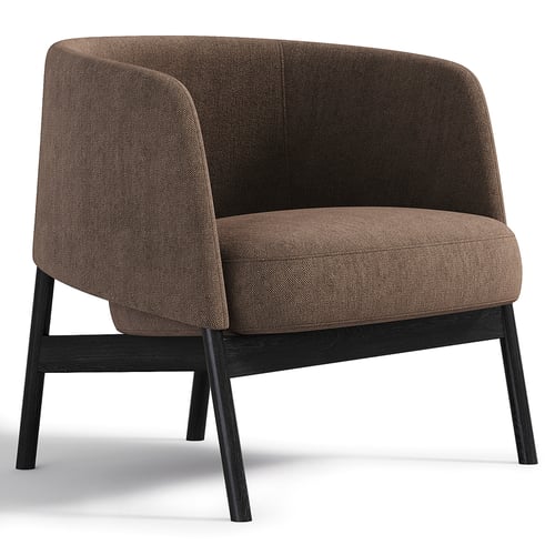 Modern Brown Fabric Upholstered Armchair with Black Oak Legs 3D model