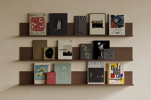 Mid Century Modern Wall Shelf with Decorative Books 3D model
