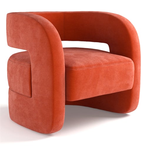 Modern Orange Velvet Armchair 3D model