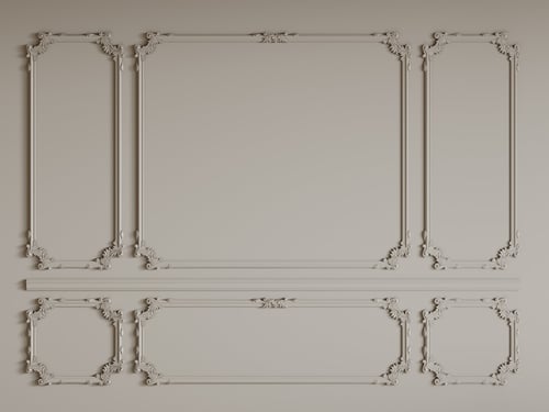 French Style Carved Decorative Plaster Wall Frames Set 3D model