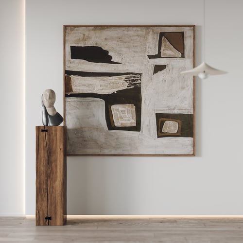 Abstract Framed Wall Art with Sculpture and Wooden Pedestal 3D model