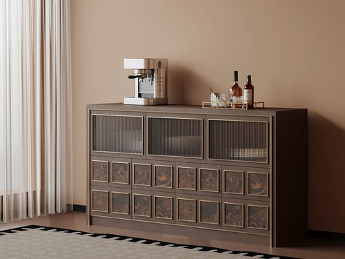 Mid-century Modern Sideboard with Glass Doors and Brass Trim 3D model