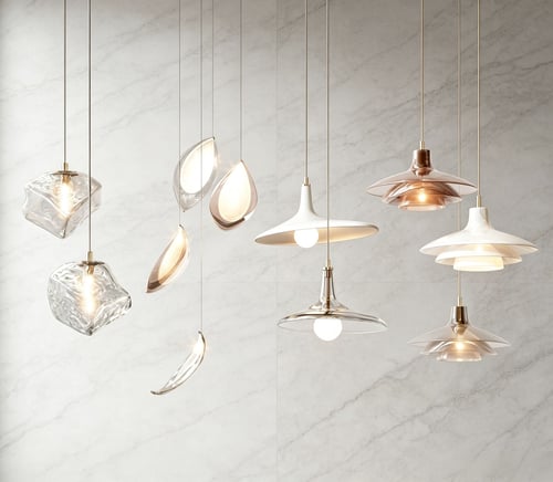 Modern Glass Metal Pendant Ceiling Lamp Set 3D model