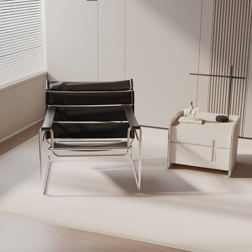 Modern Minimalist Leather Armchair with Metal Frame 3D model