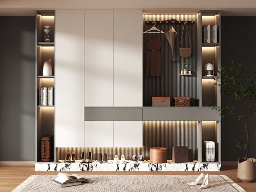 Modern Entryway Hallway Shoe Cabinet with Storage and Hanging Area 3D model