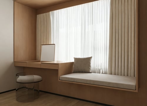 Modern Wooden Style Bedroom Window Nook Dressing Area 3D model