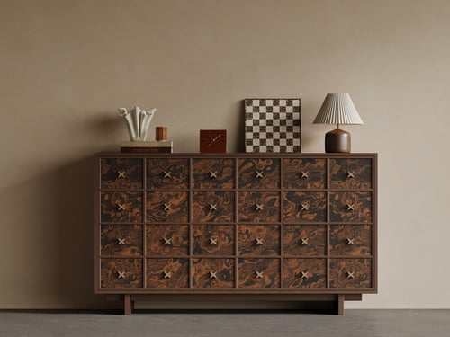 Mid-century Wooden Sideboard with Drawers and Decor 3D model
