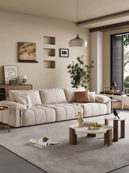Modern Minimalist Beige Fabric Living Room Scene 3D model
