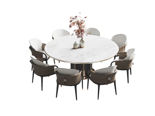 New Chinese Style Marble Round Dining Table and Chairs Set 3D model