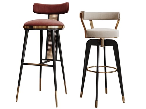 Modern Luxury Velvet Bar Stool Set with Gold Accents 3D model