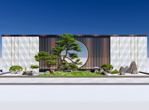 New Chinese Style Zen Landscape Wall Courtyard Scene 3D model