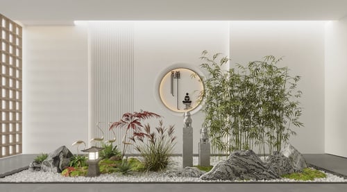 Zen Style Indoor Landscape Ornamental Scene 3D model