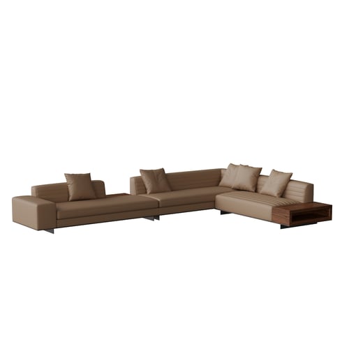 Modern Brown Leather Sectional Sofa With Side Tables 3D model