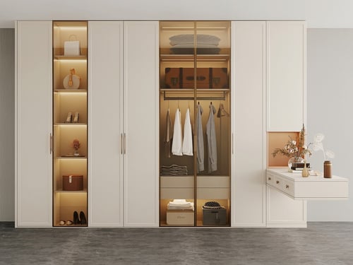 Modern White Wardrobe with Glass Door and Dressing Table 3D model