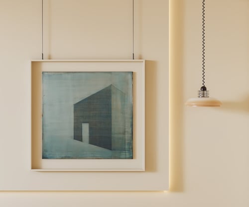 Modern Abstract Wall Art Frame with Pendant Lamp 3D model