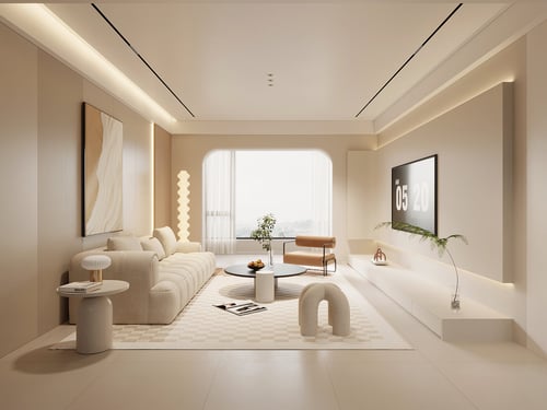 Modern Cream Style Living Room Sofa Coffee Table TV Wall Set 3D model