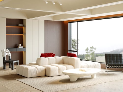 Modern Cream Mid-century Living Room Interior Scene 3D model