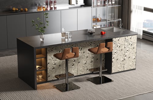 Modern Italian Style Kitchen Island Bar Counter with Stools 3D model