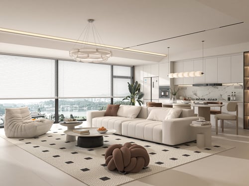 Modern Cream Style Living and Dining Room Interior 3D model